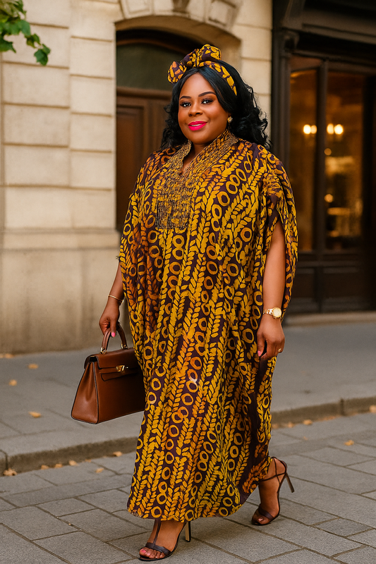 Bukola Adire Bubu with Embellished Neckline & Drawstring Sleeves