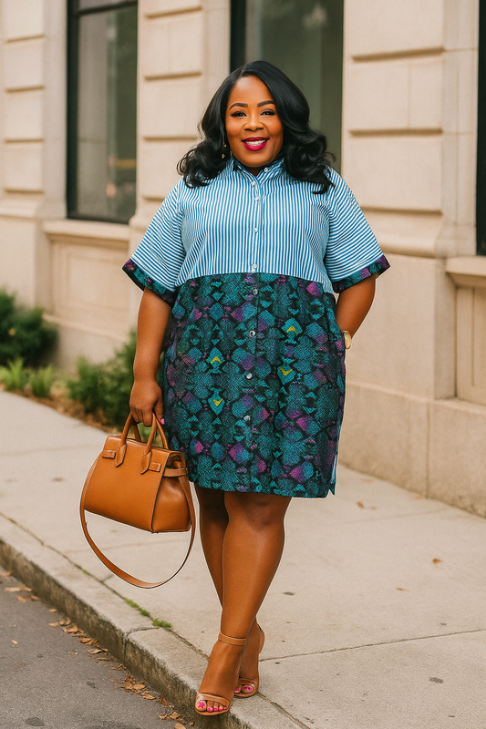 Nike Striped & Ankara Patch Shirt Dress