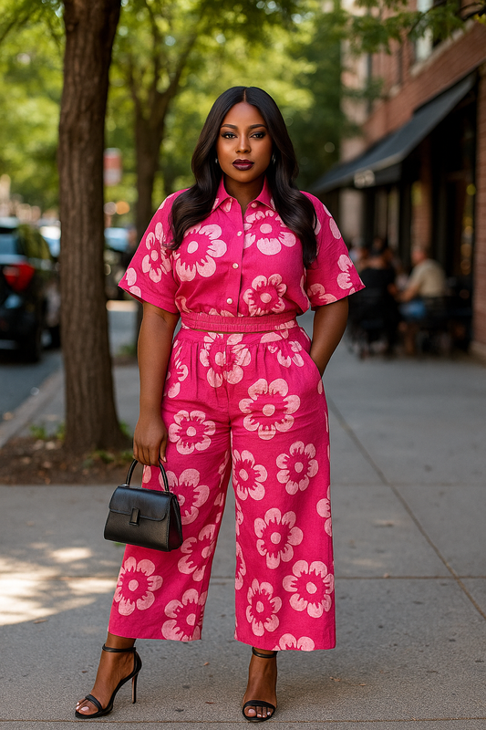 Banx Adire Two-Piece Co-Ord Set – Crop Shirt + Wide-Leg Pants