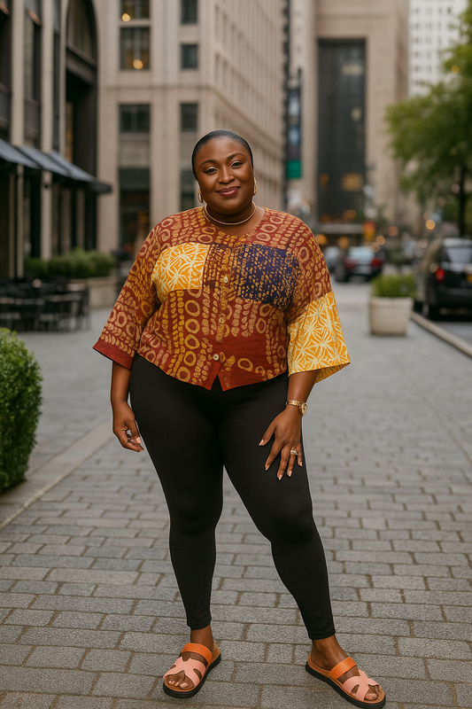 Adire Patched Boxy Blouse