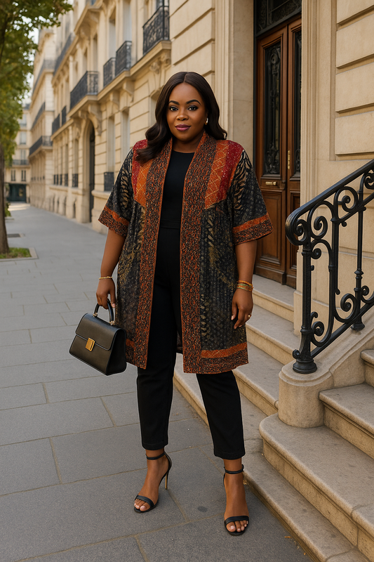 Adufe Adire & Aso-Oke Beaded Embellished Kimono