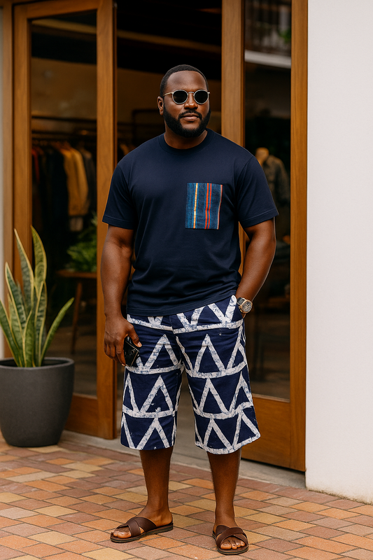 Deji Adire Shorts & Cotton Tee Set