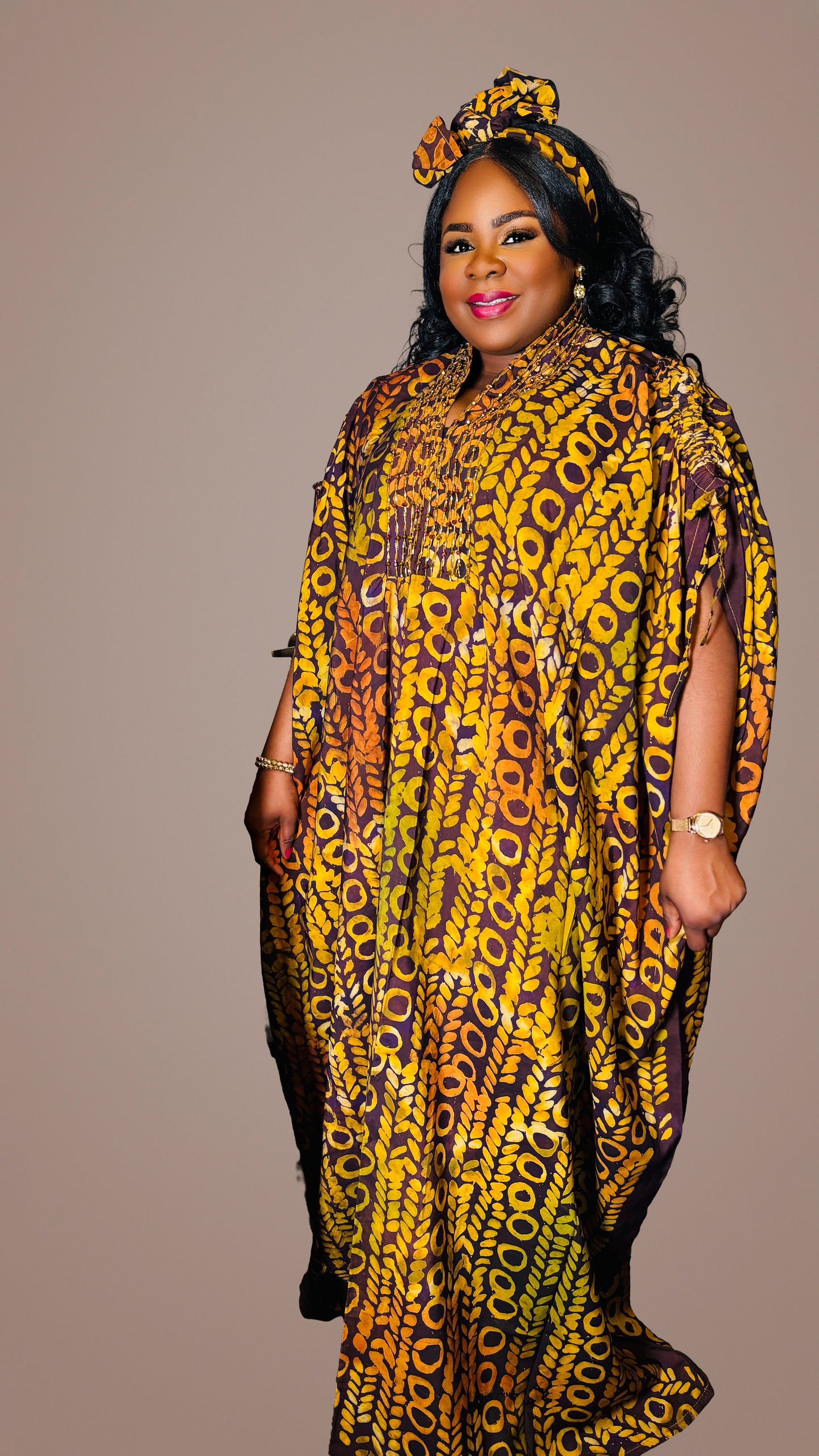 Bukola Adire Bubu with Embellished Neckline & Drawstring Sleeves