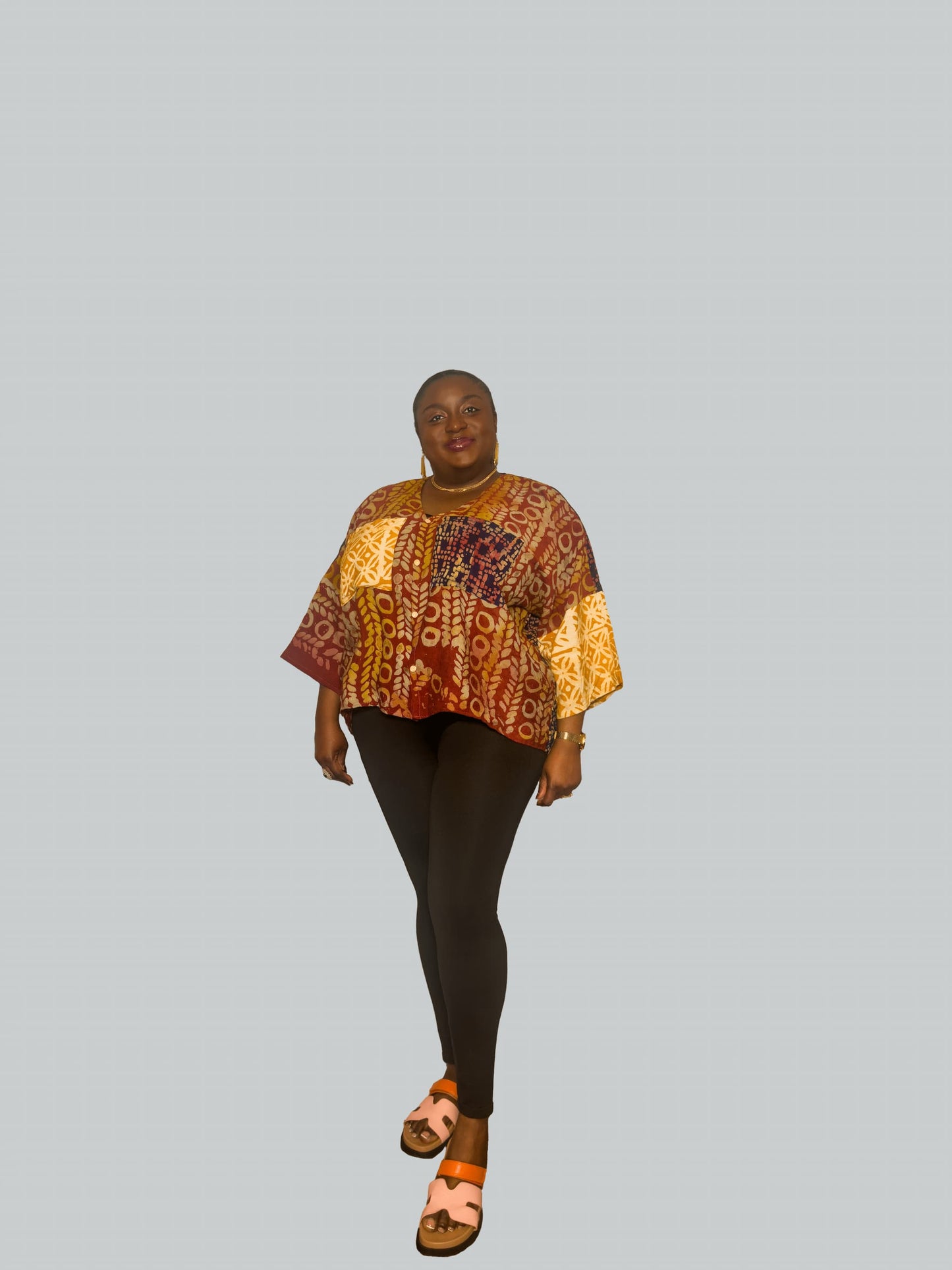 Adire Patched Boxy Blouse