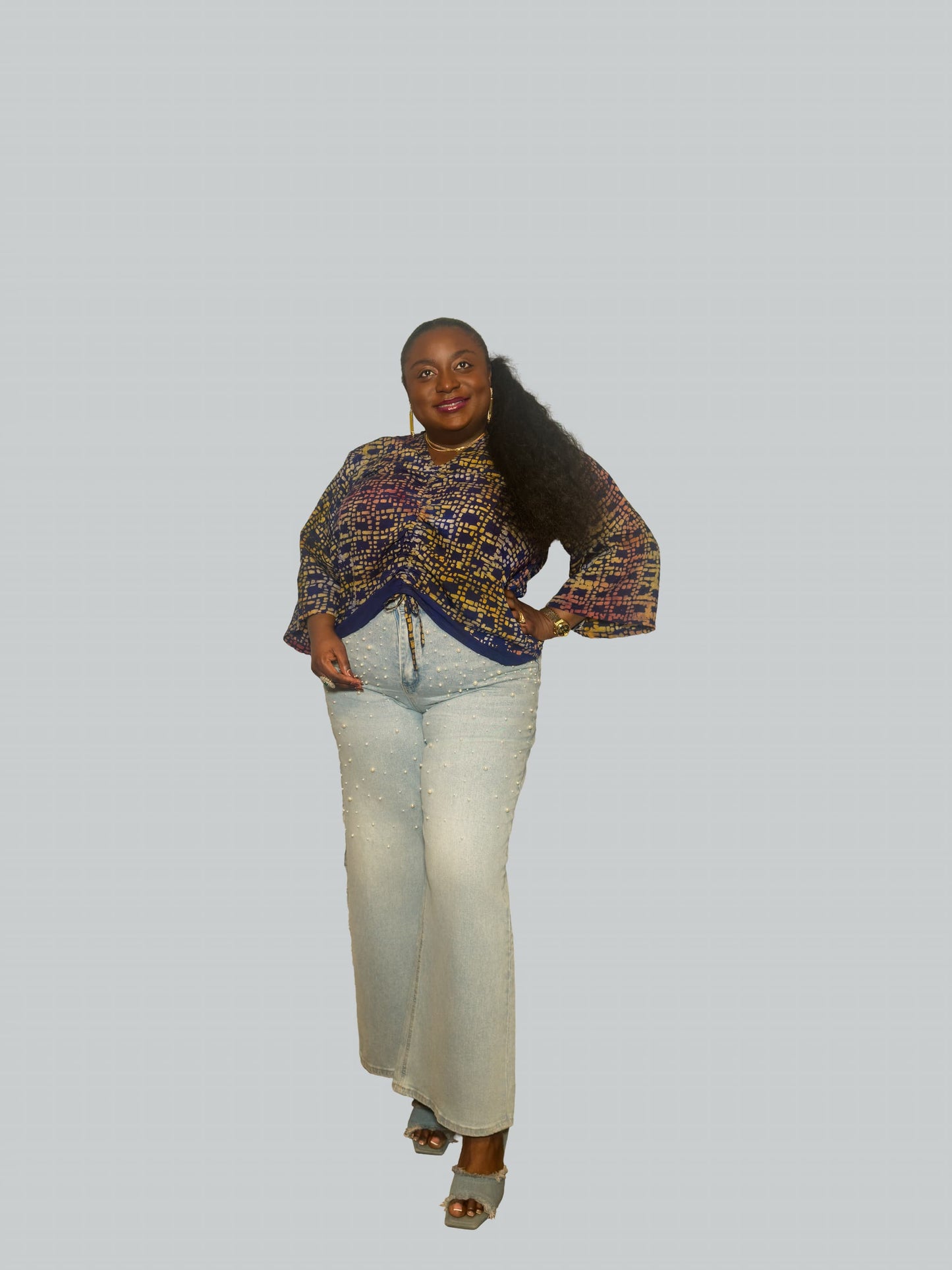 Ruched Adire Crepe Top