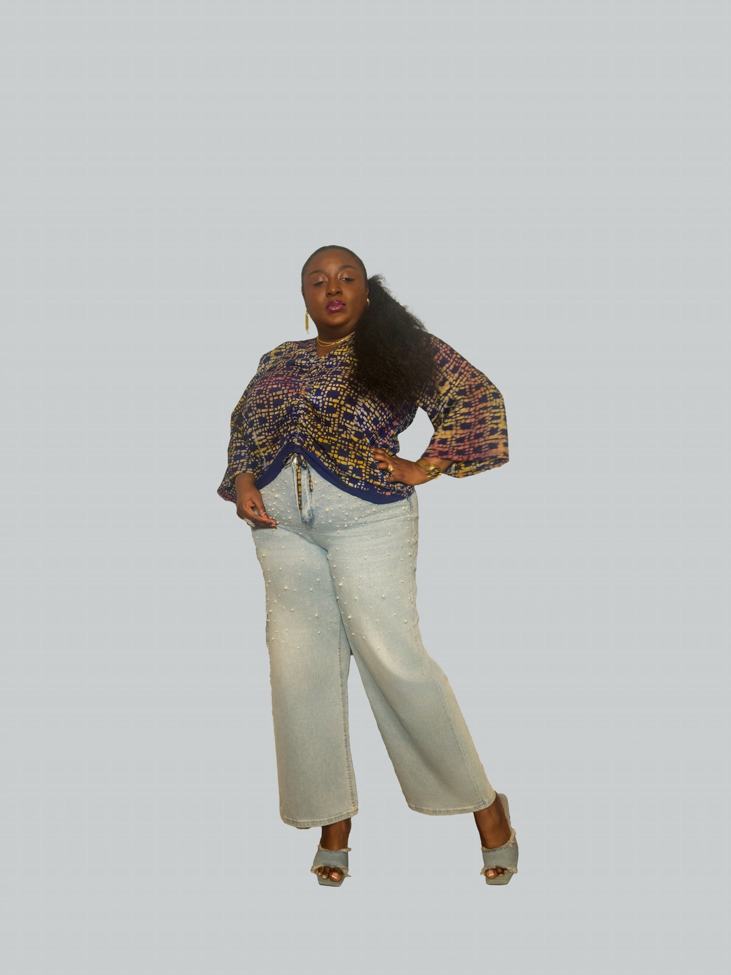 Ruched Adire Crepe Top