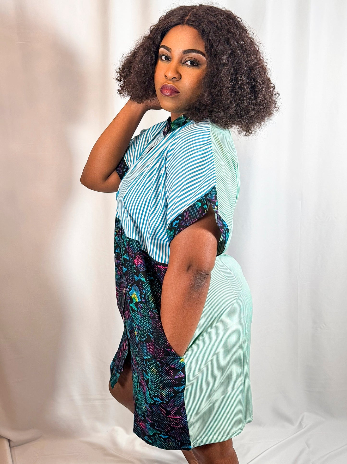 Nike Striped & Ankara Patch Shirt Dress