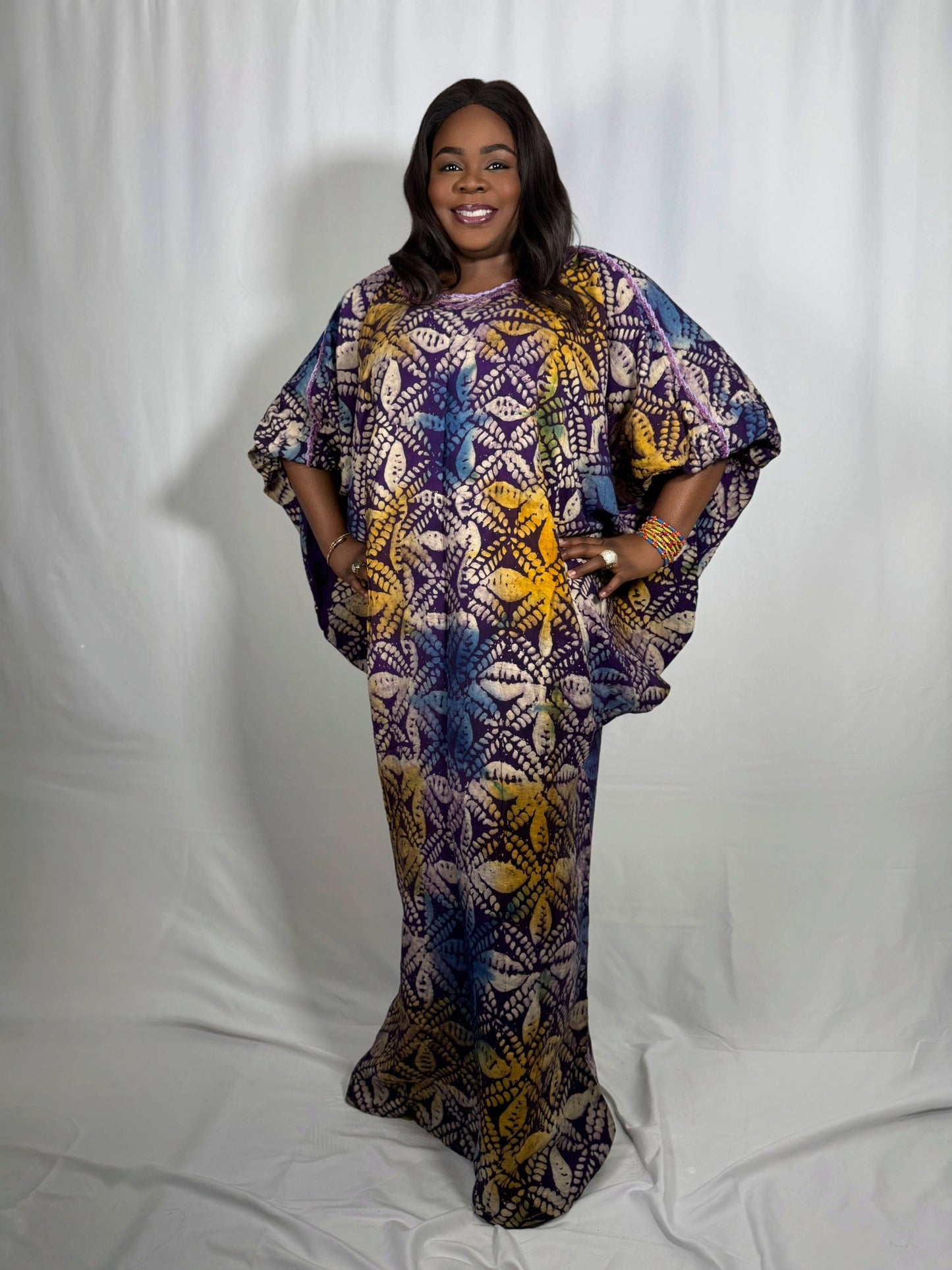 Sola Adire Embellished Bubu with Bubble Sleeves