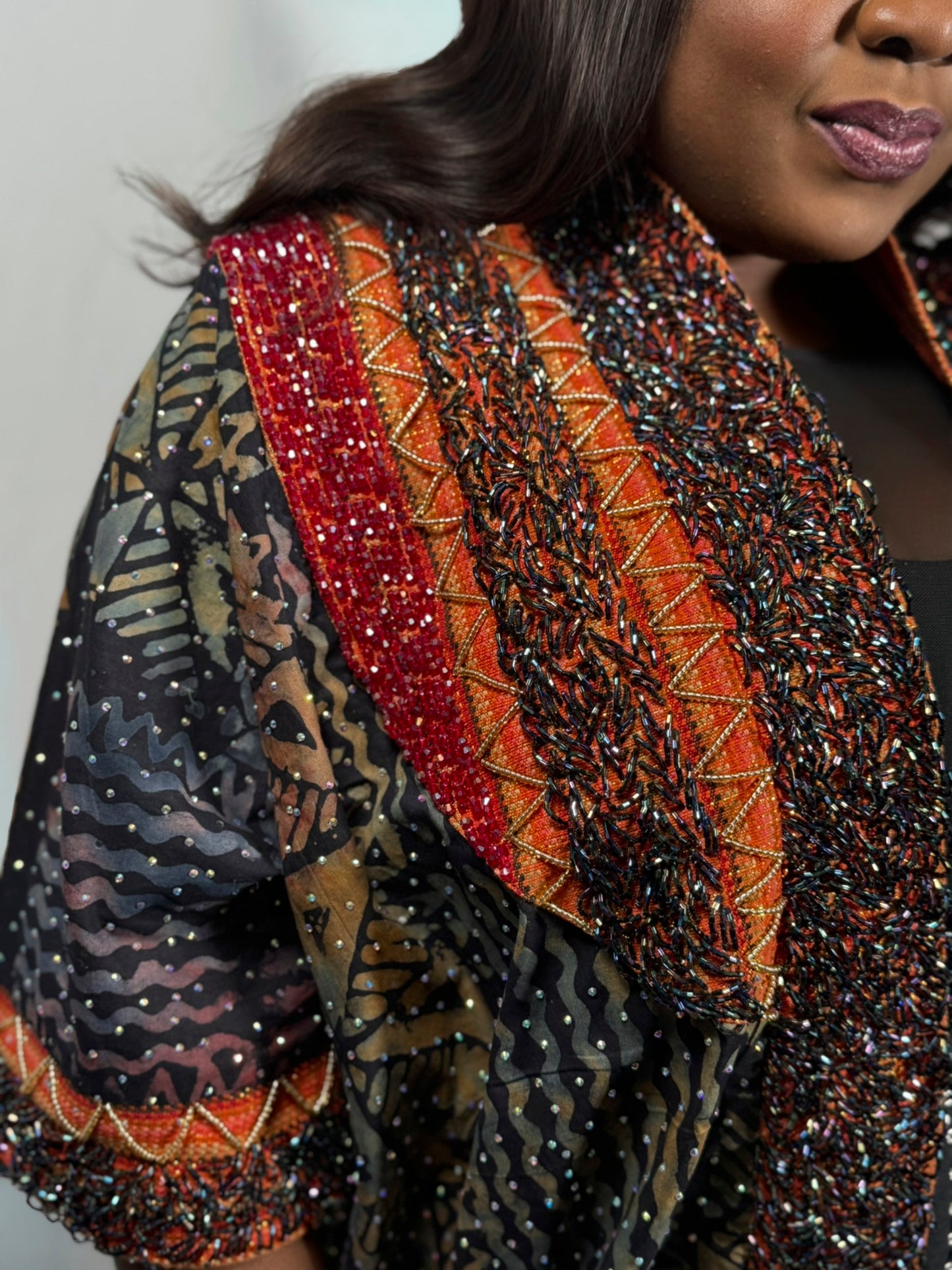 Adufe Adire & Aso-Oke Beaded Embellished Kimono
