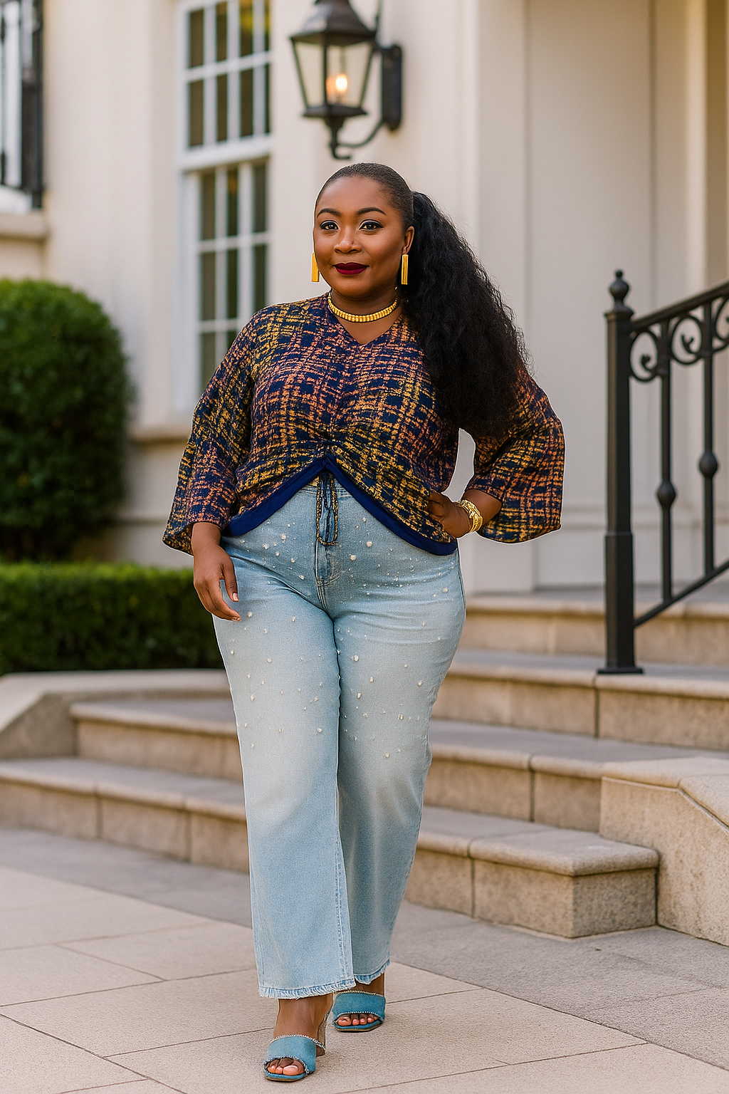Ruched Adire Crepe Top