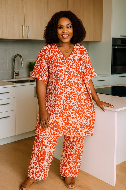 ARIN Adire Crepe Agbada Set Orange