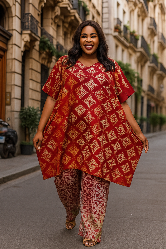 ARIN Adire Crepe Agbada Set wine
