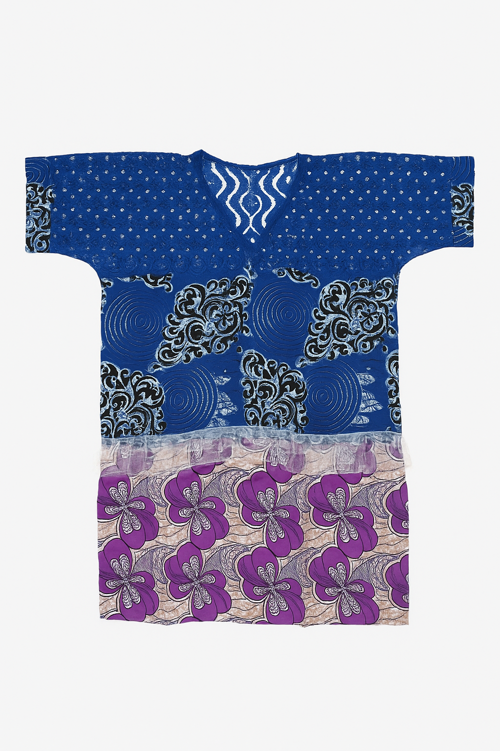 Multi-Print Ankara Dress with Chord Lace Trim