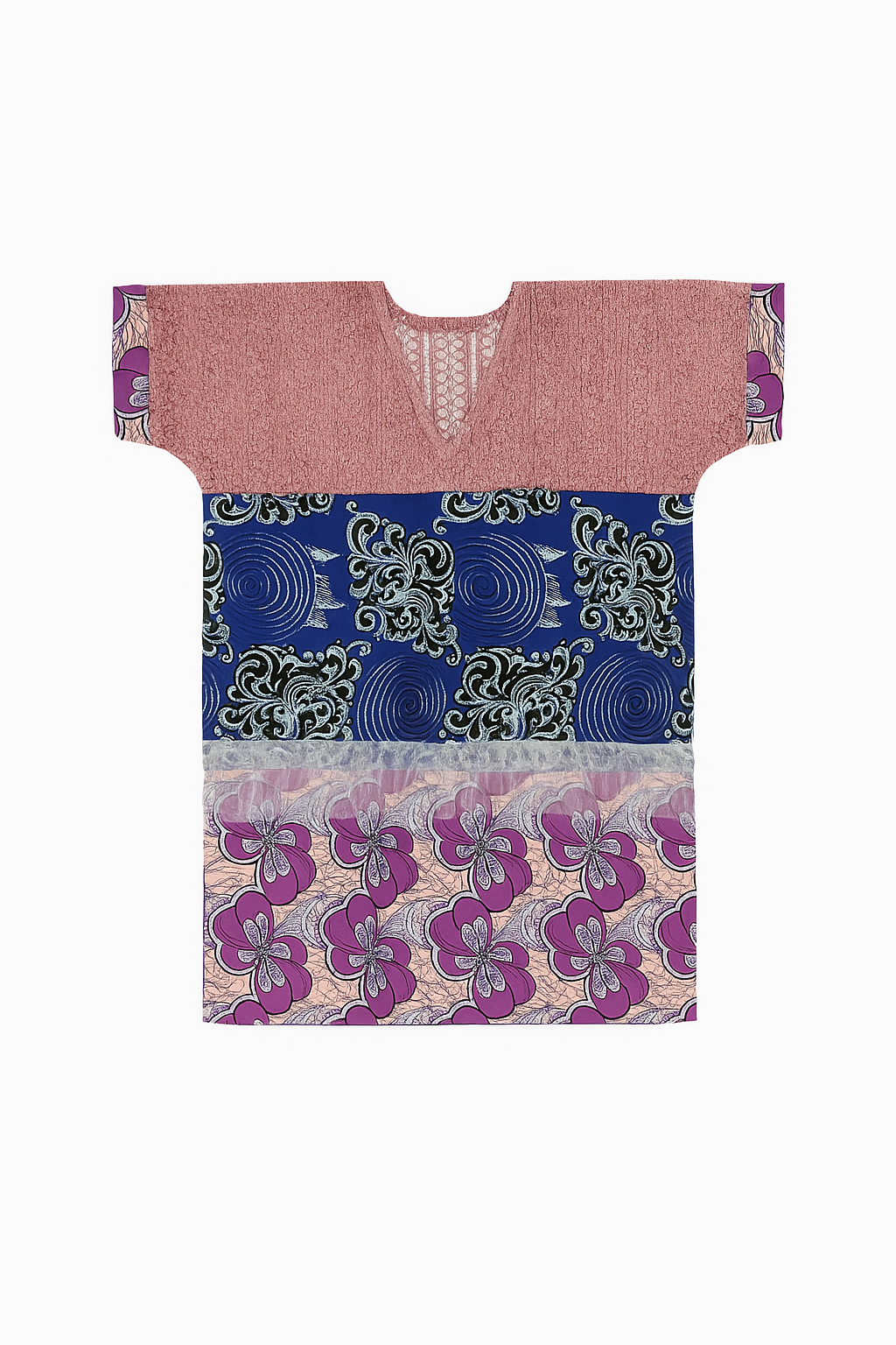Multi-Print Ankara Dress with Chord Lace Trim