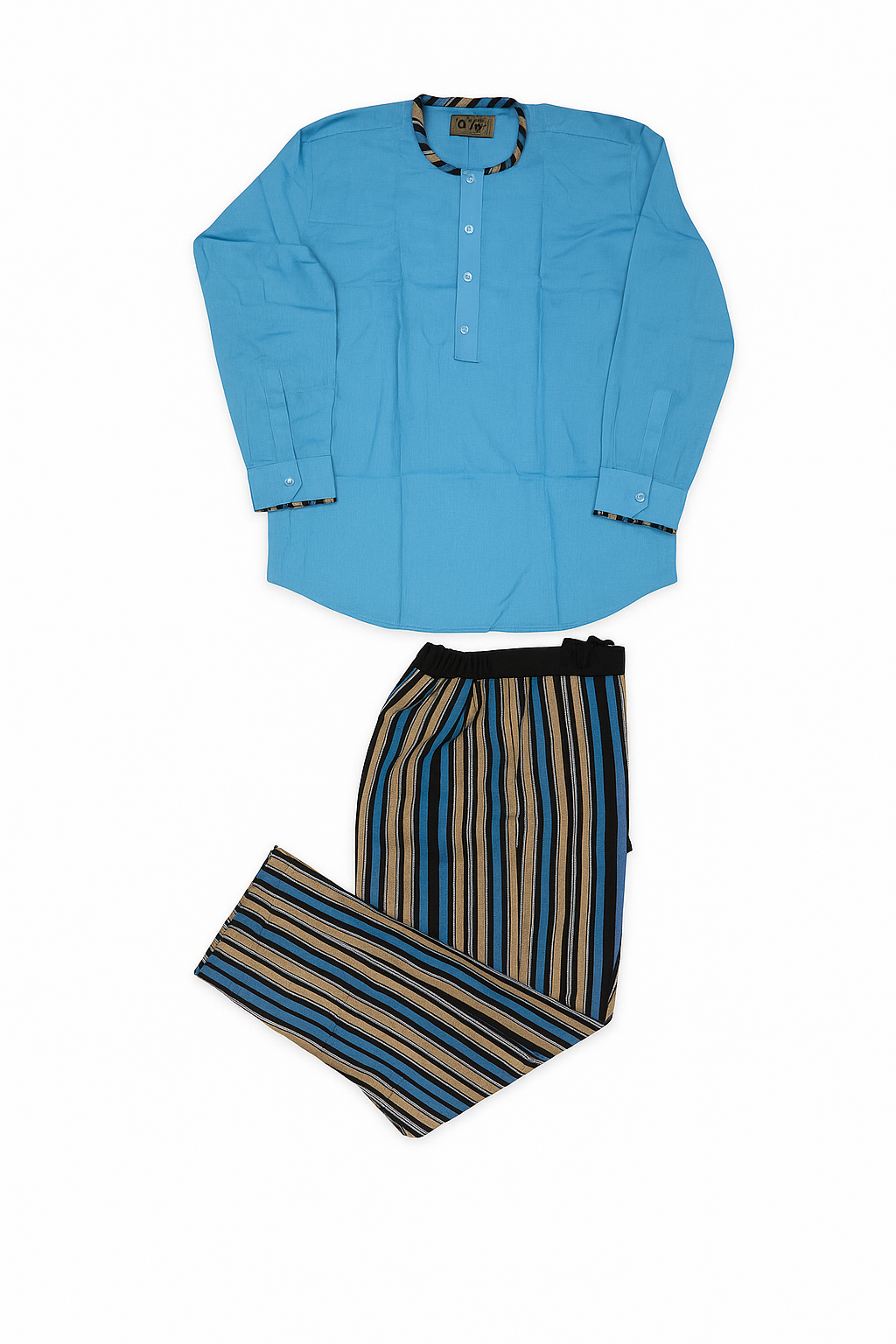 ADE - Men’s  Linen Top & Asooke Stripe Pant Set
