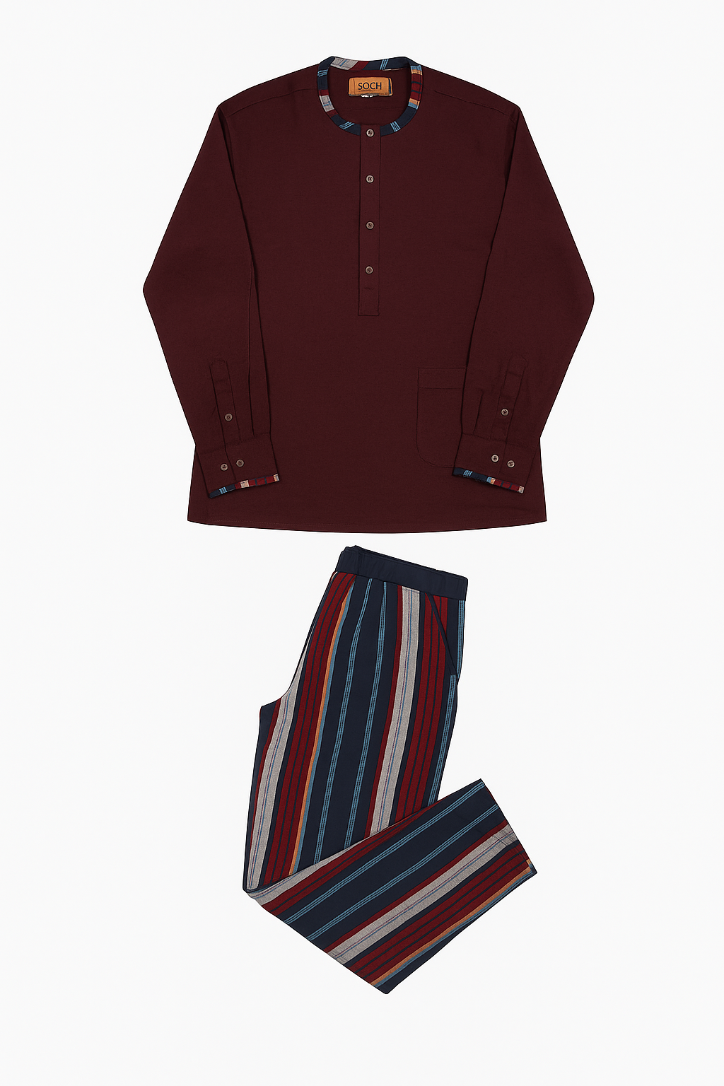ADE - Men’s  Linen Top & Asooke Stripe Pant Set