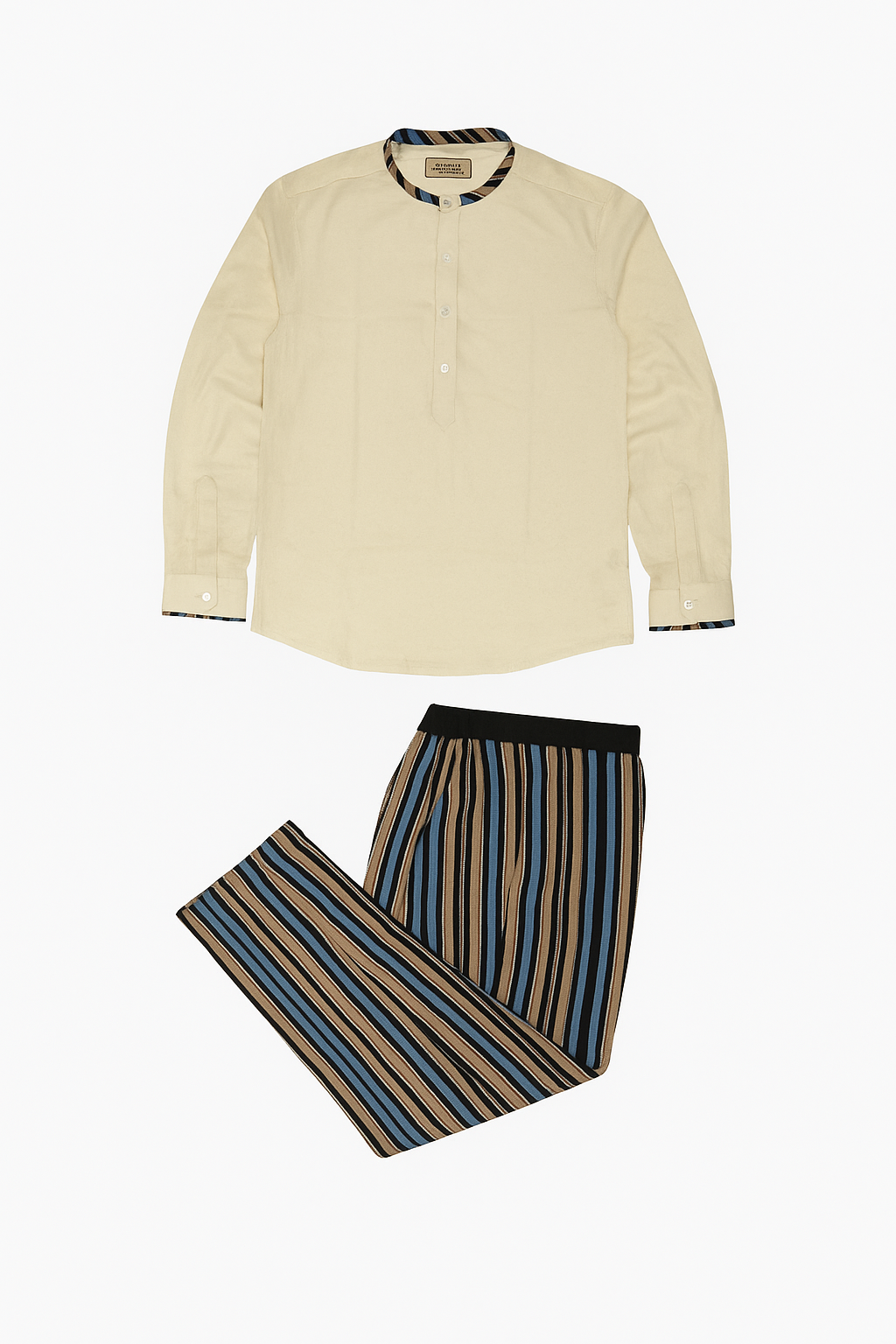 ADE - Men’s  Linen Top & Asooke Stripe Pant Set