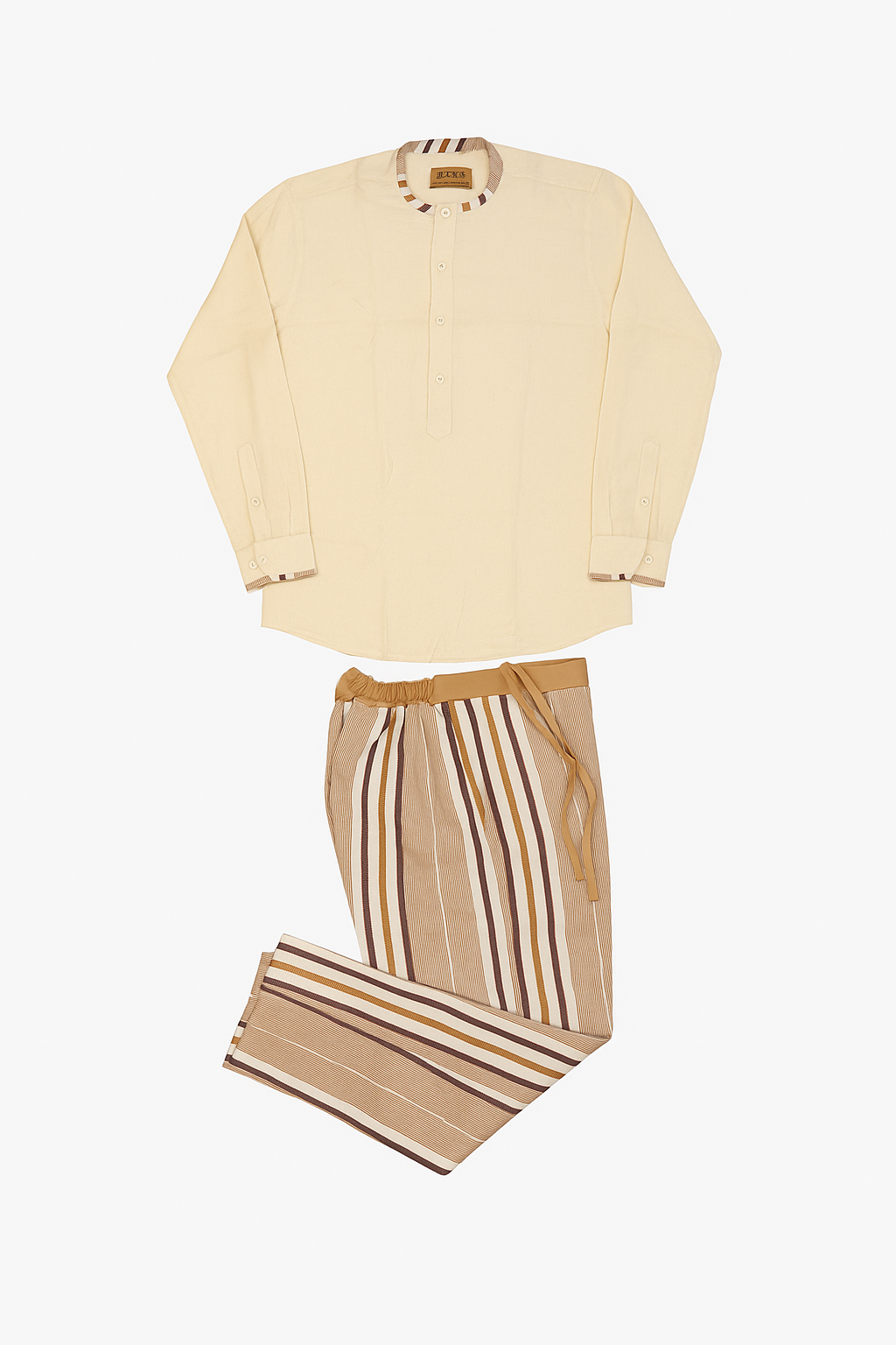 ADE - Men’s  Linen Top & Asooke Stripe Pant Set
