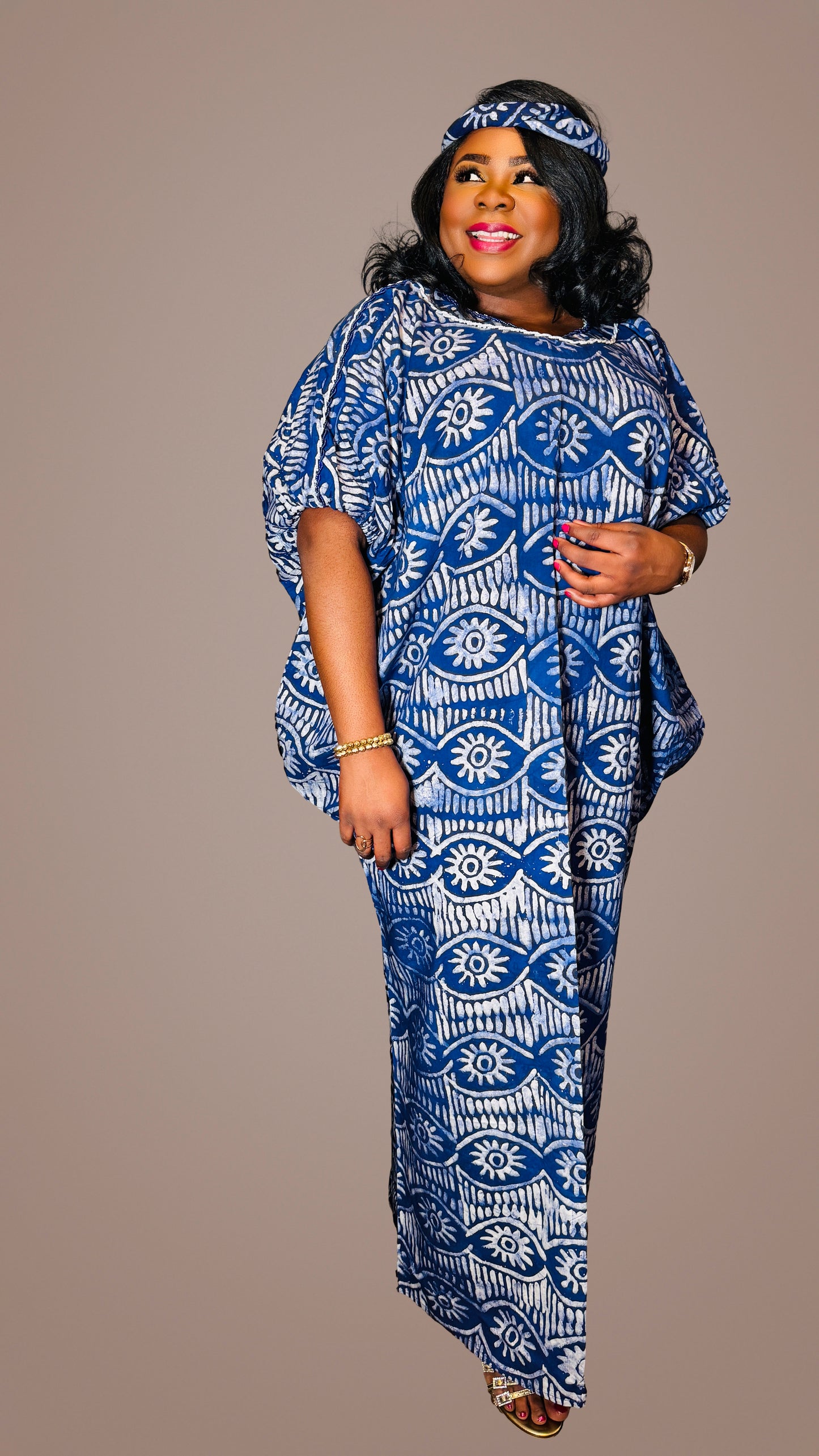 Sola Adire Embellished Bubu with Bubble Sleeves
