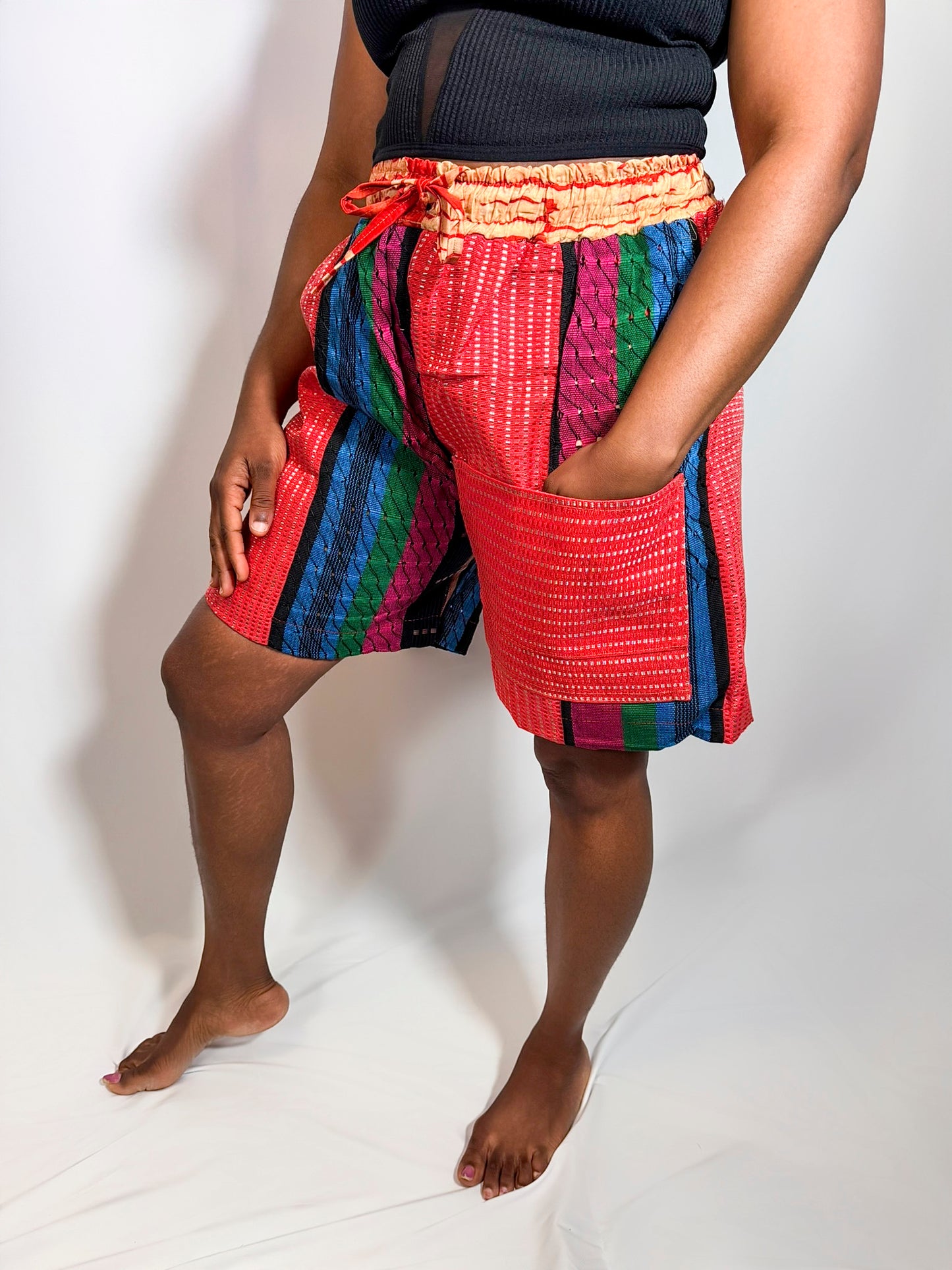 Ese Multicolored Aso-Oke High-Waist Shorts