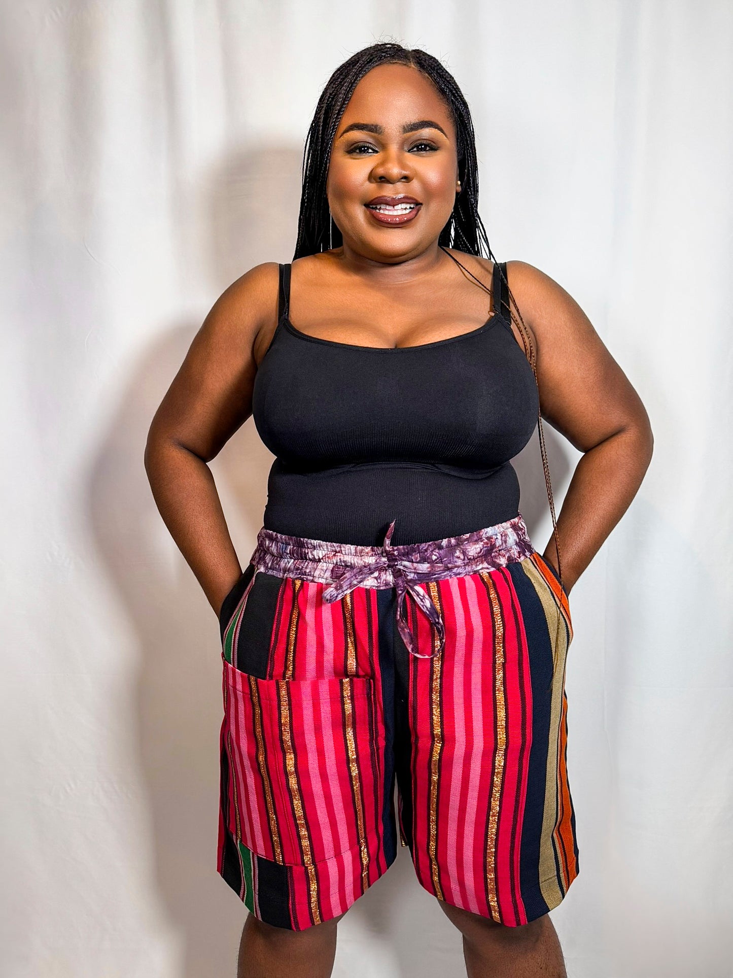 Ese Multicolored Aso-Oke High-Waist Shorts