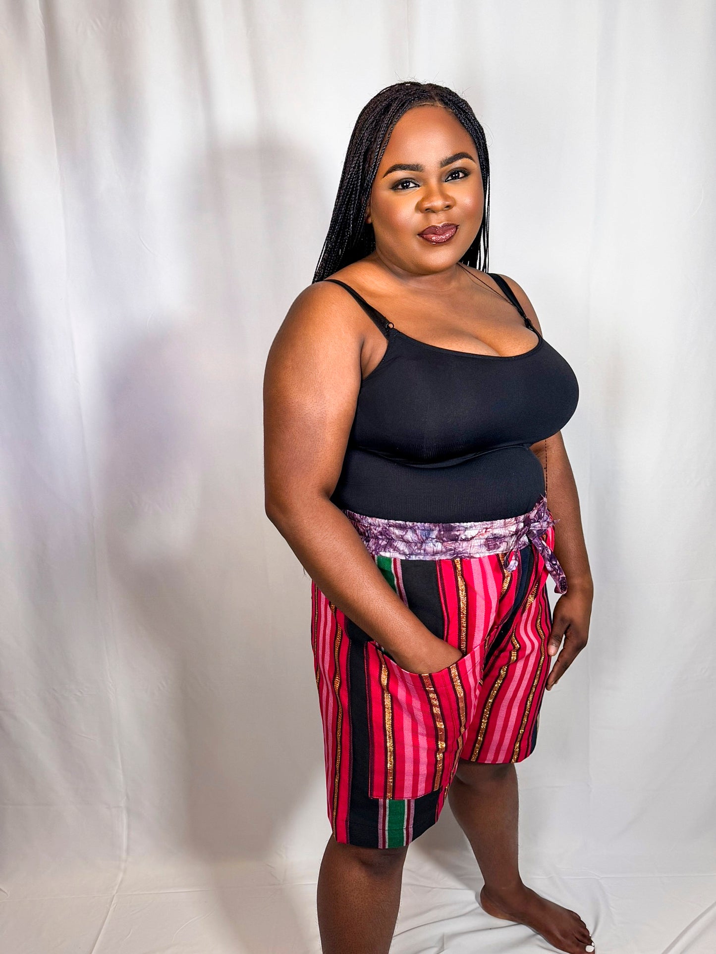 Ese Multicolored Aso-Oke High-Waist Shorts