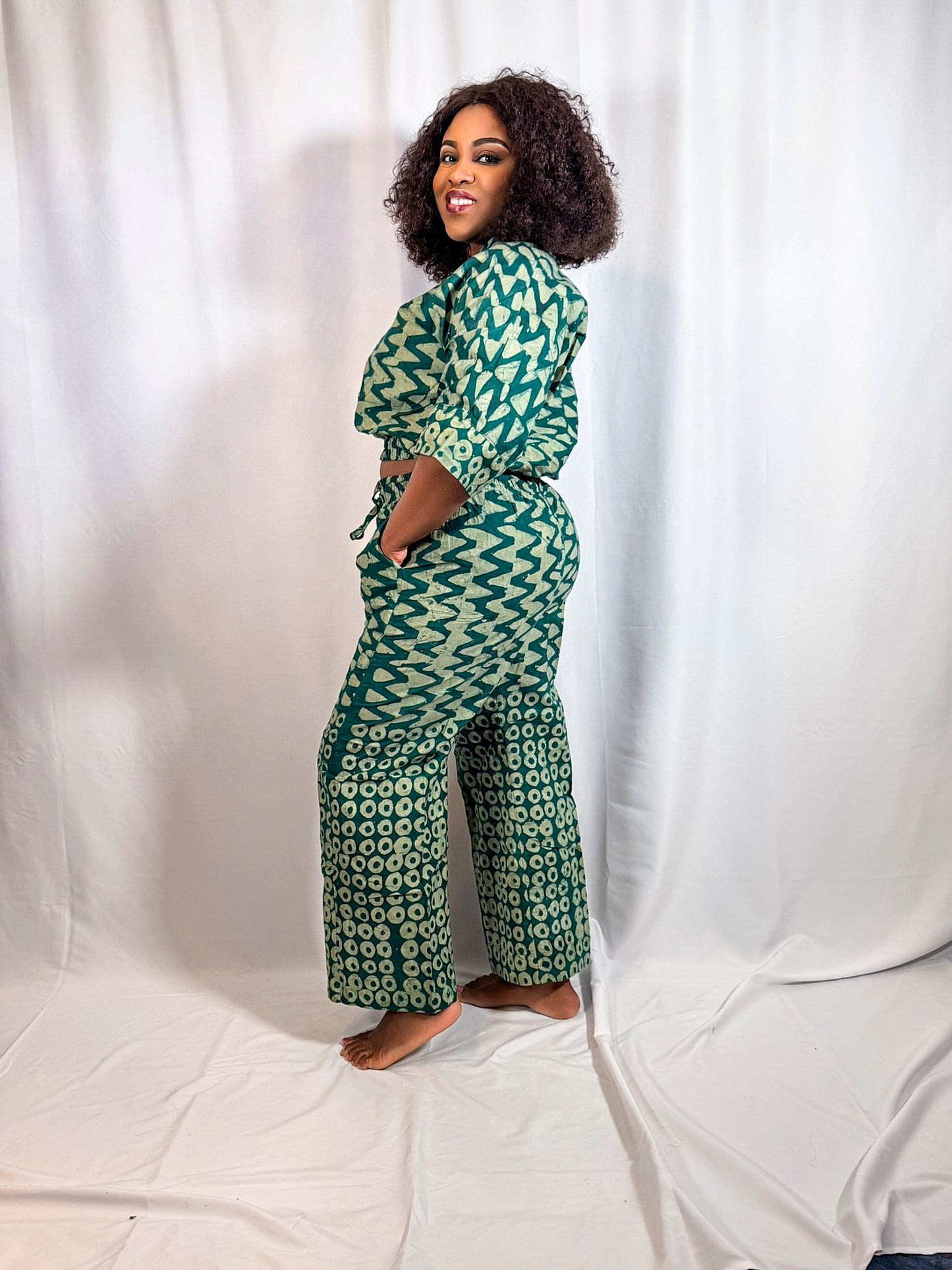 Banx Adire Two-Piece Co-Ord Set – Crop Shirt + Wide-Leg Pants