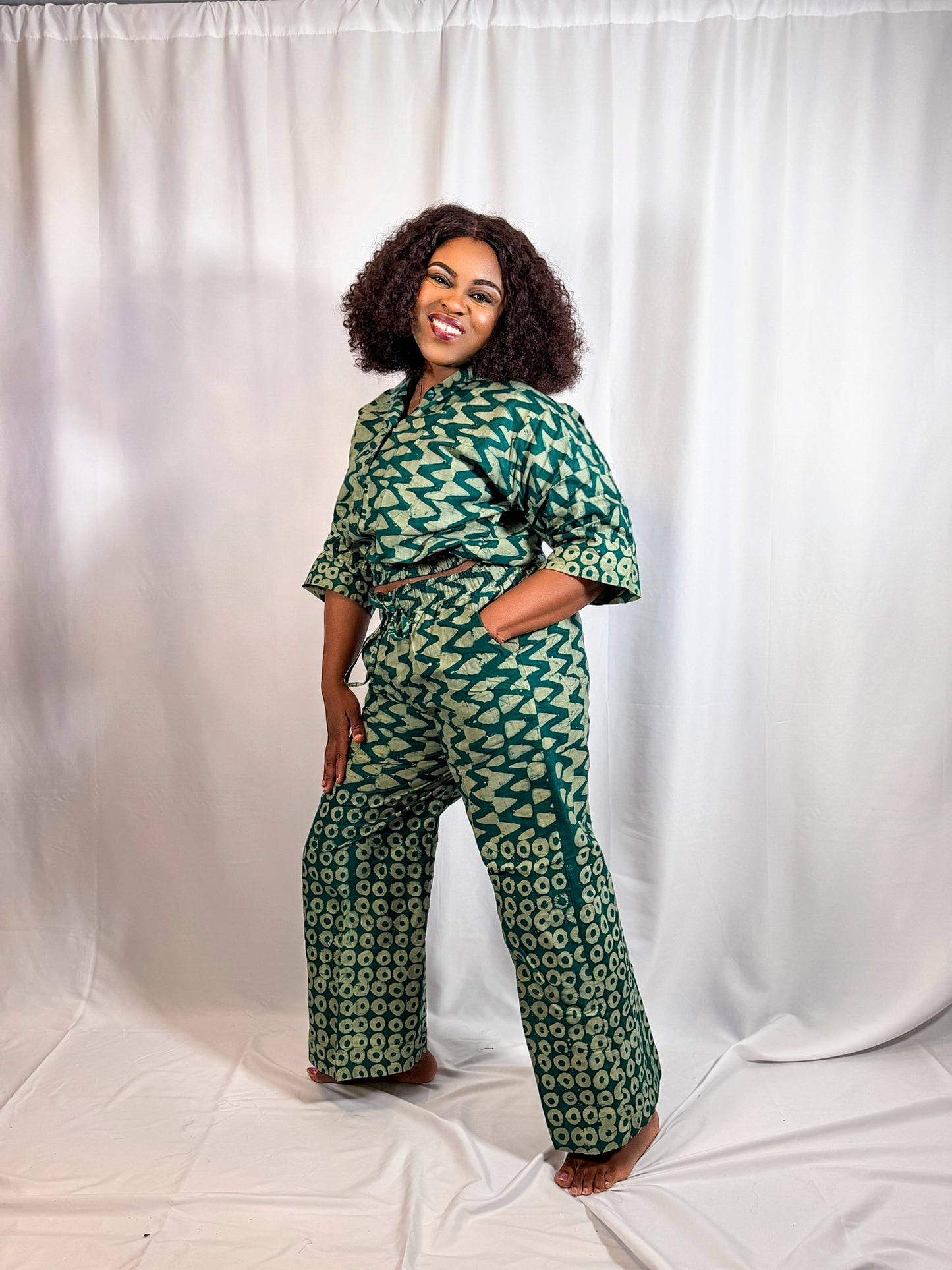 Banx Adire Two-Piece Co-Ord Set – Crop Shirt + Wide-Leg Pants