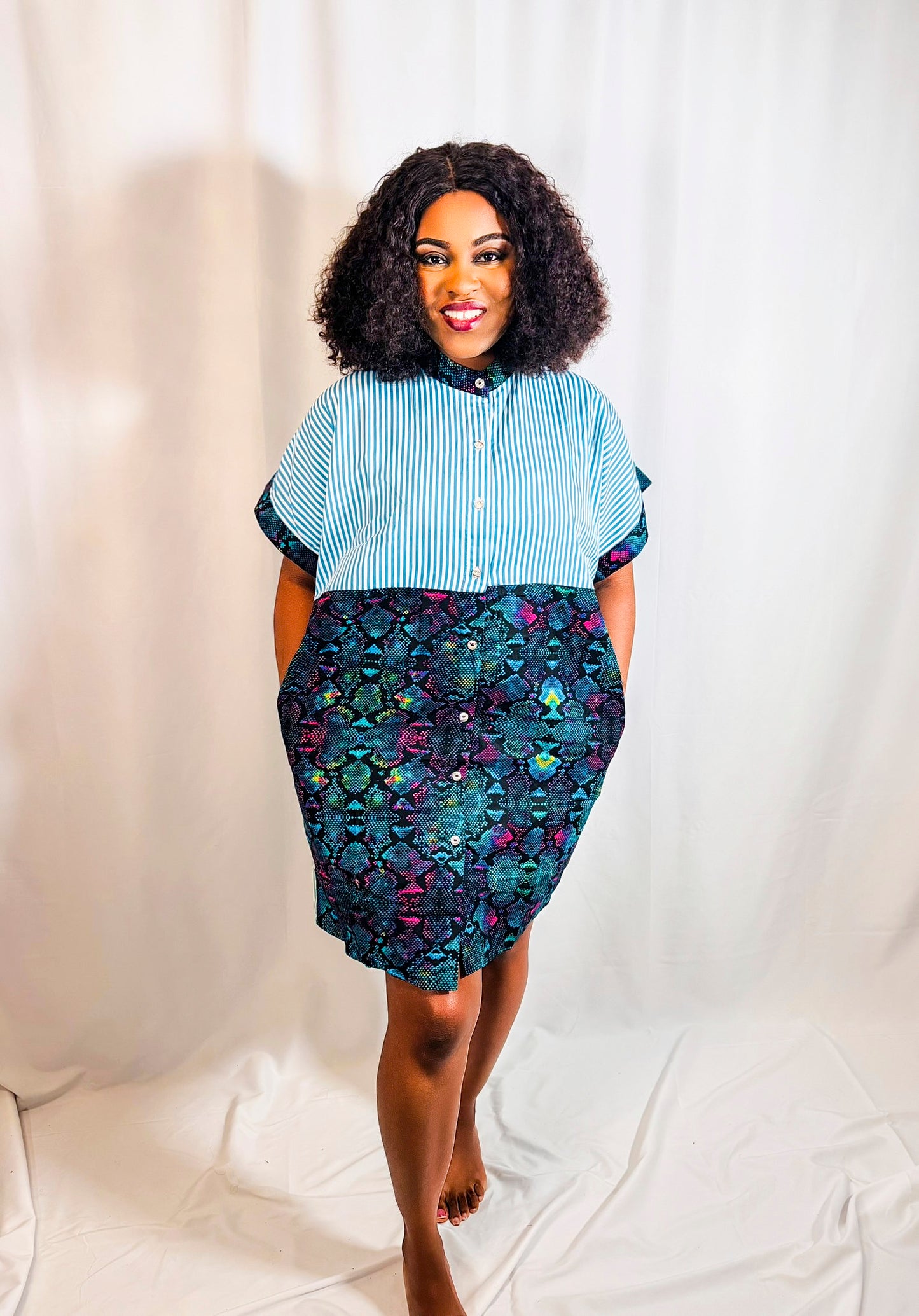 Nike Striped & Ankara Patch Shirt Dress