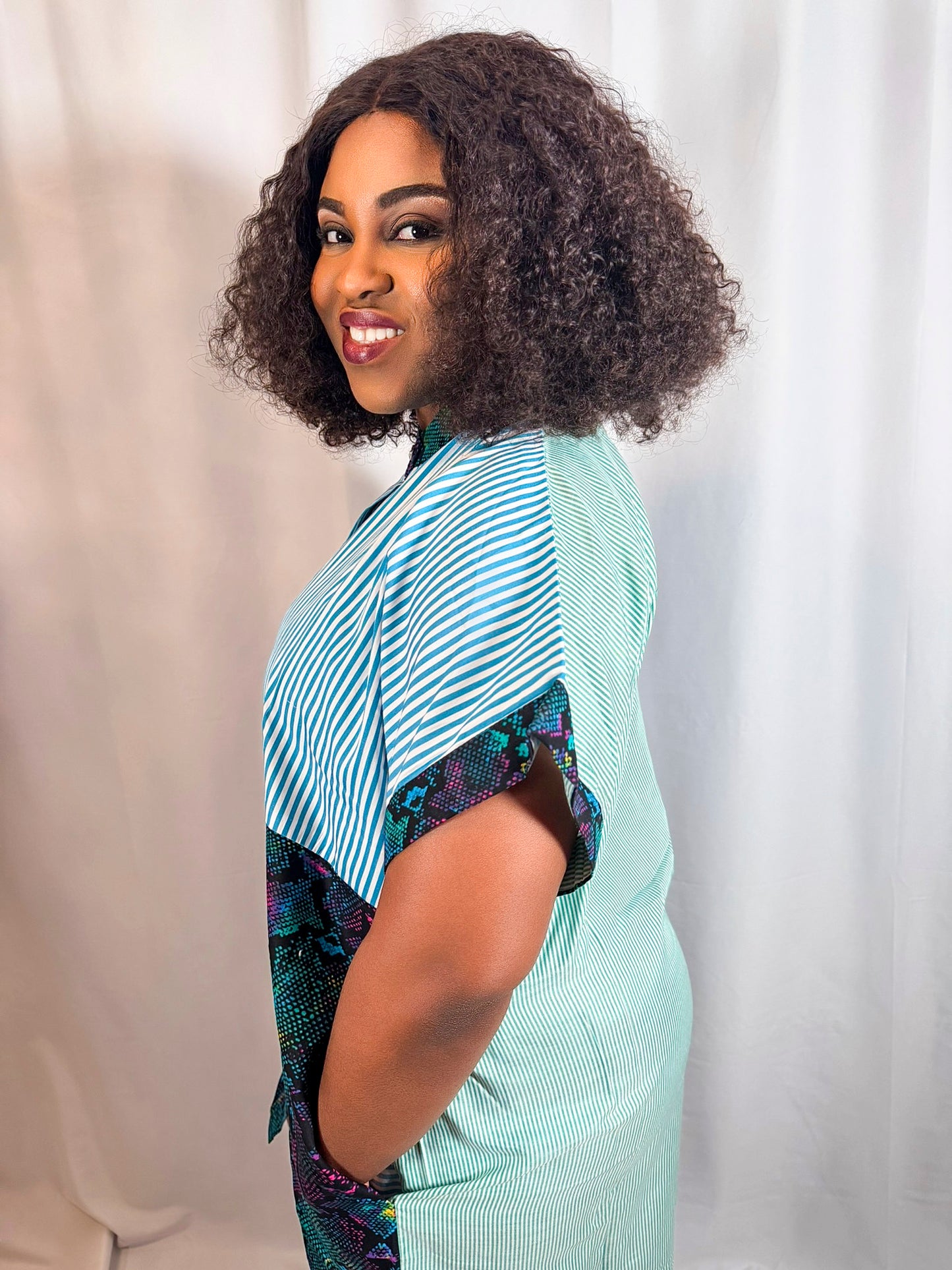 Nike Striped & Ankara Patch Shirt Dress