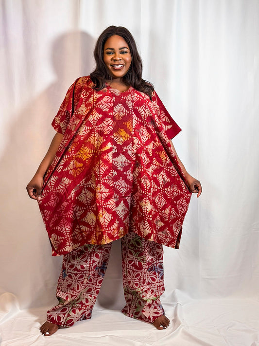 ARIN Adire Crepe Agbada Set wine