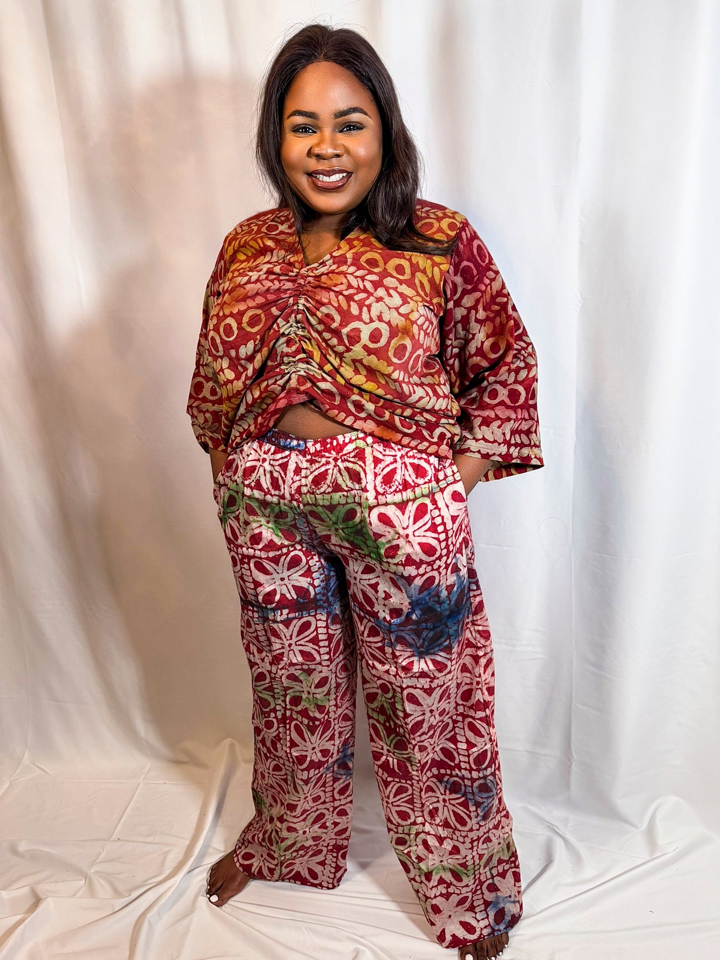 Adire Crepe Wide-Leg Pant – Multicolor Burst