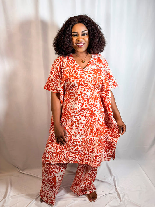 ARIN Adire Crepe Agbada Set Orange