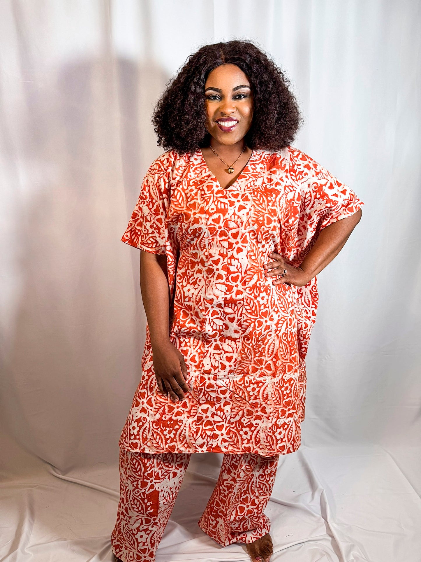 ARIN Adire Crepe Agbada Set Orange