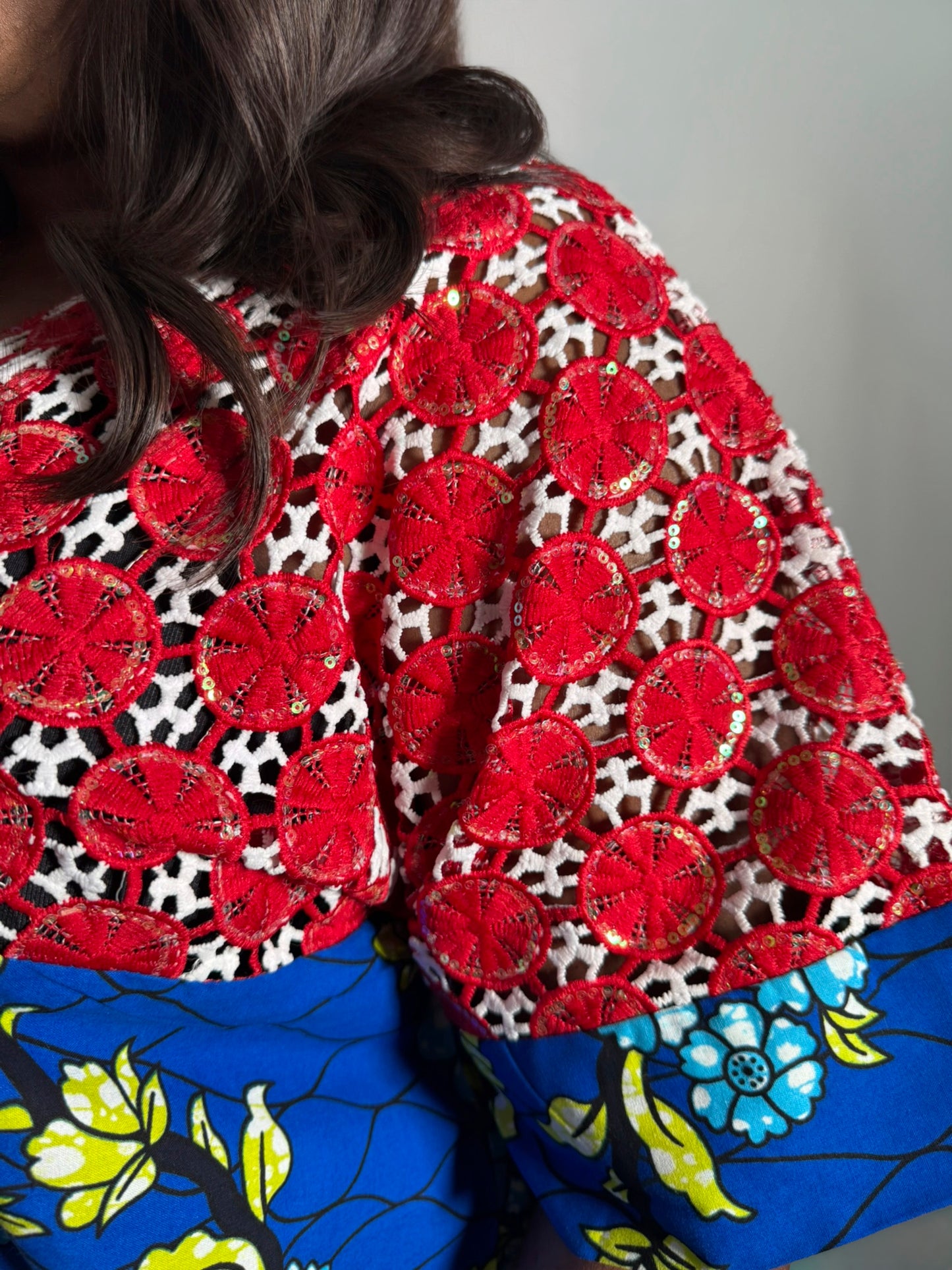 Multi-Print Ankara Dress with Chord Lace Trim