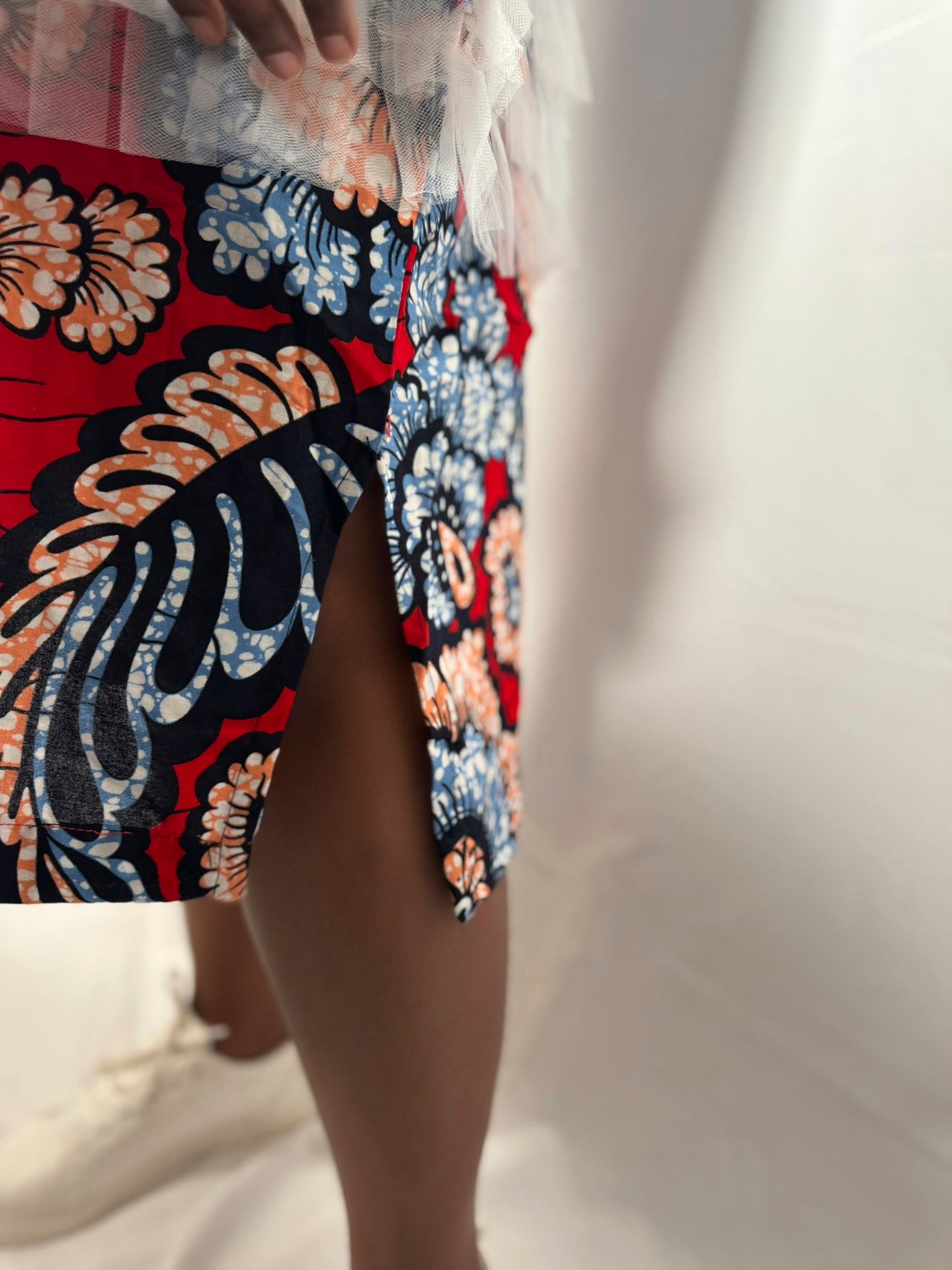 Multi-Print Ankara Dress with Chord Lace Trim