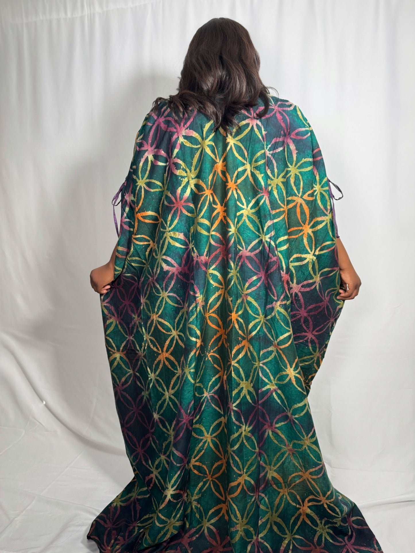 Bukola Adire Bubu with Embellished Neckline & Drawstring Sleeves