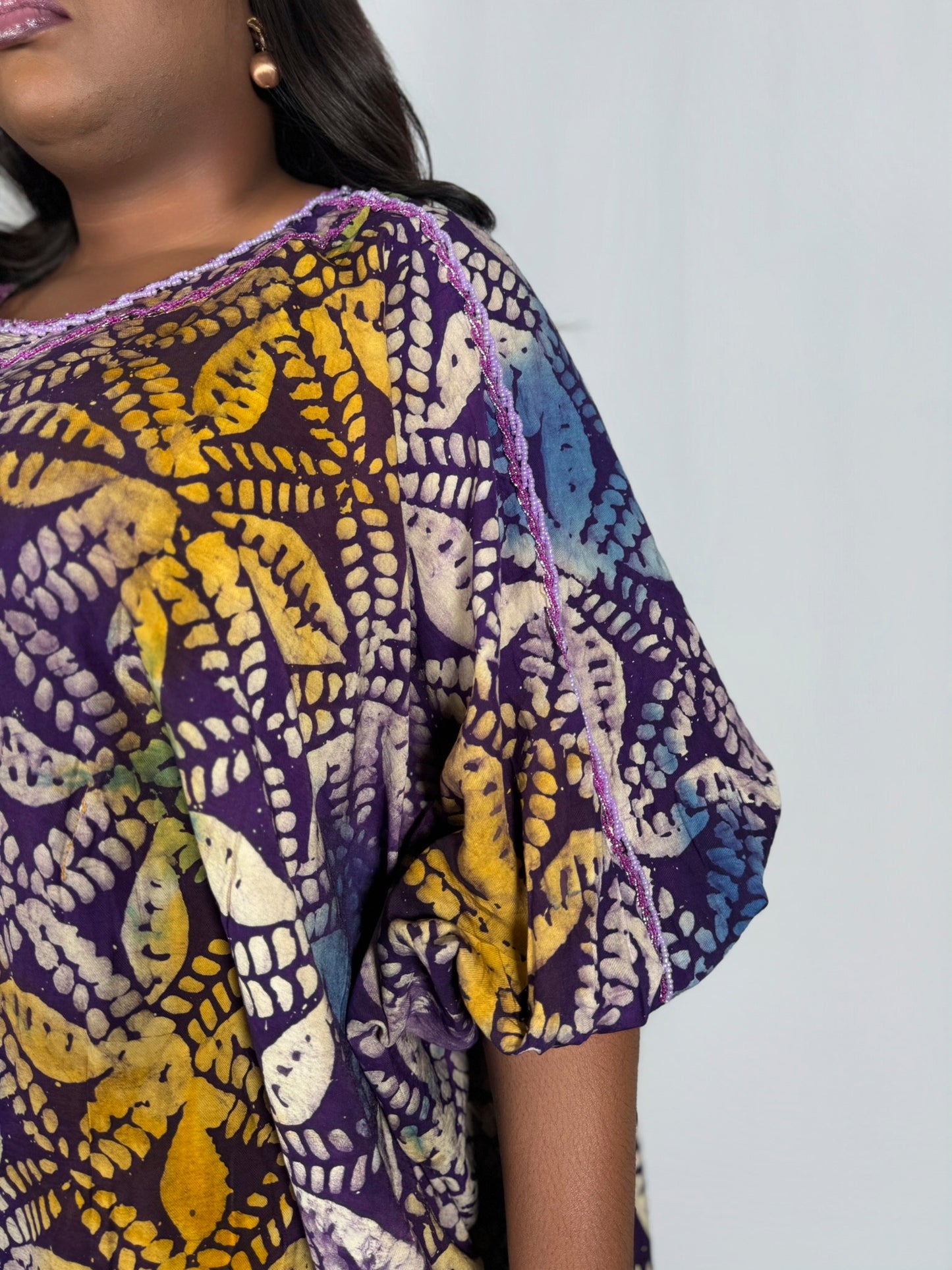 Sola Adire Embellished Bubu with Bubble Sleeves