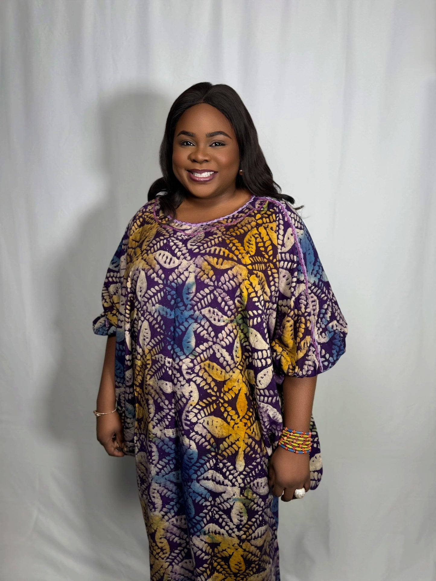 Sola Adire Embellished Bubu with Bubble Sleeves
