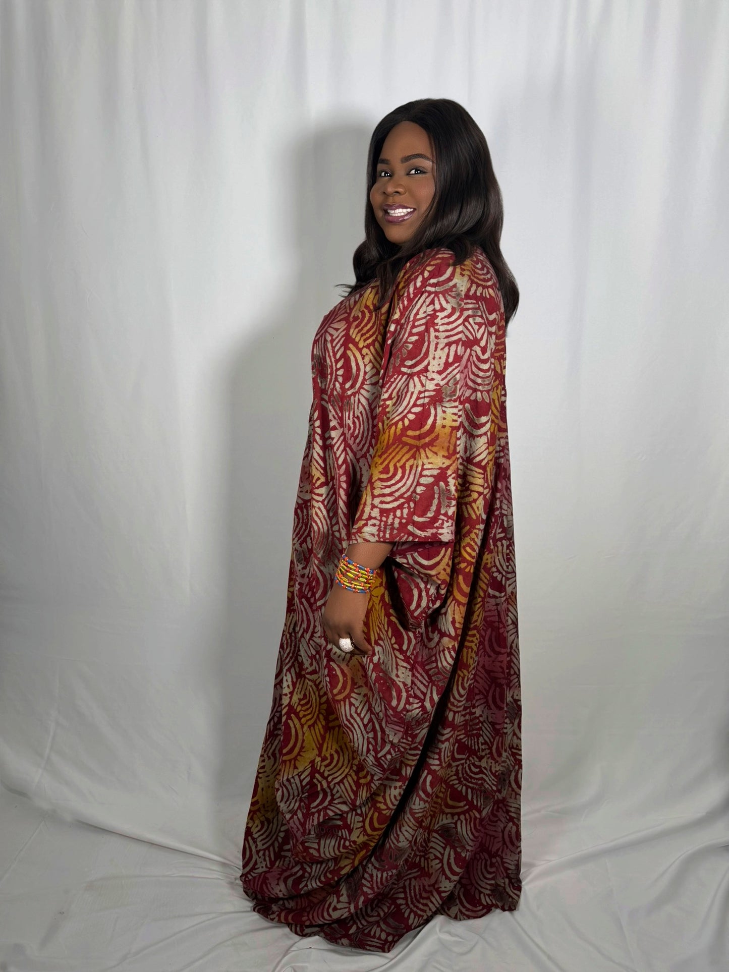 Desola Adire Bubu with Embellished Neckline &  Ruched  Detail