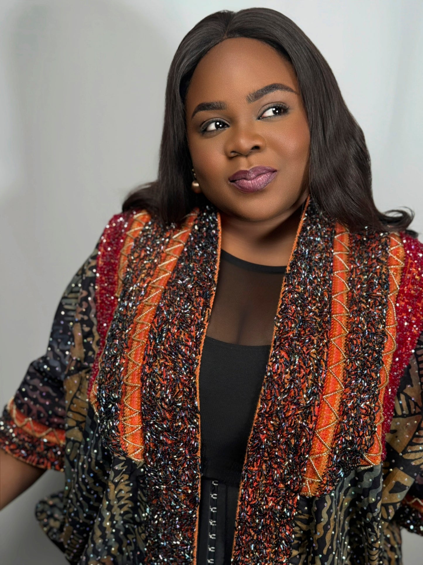Adufe Adire & Aso-Oke Beaded Embellished Kimono