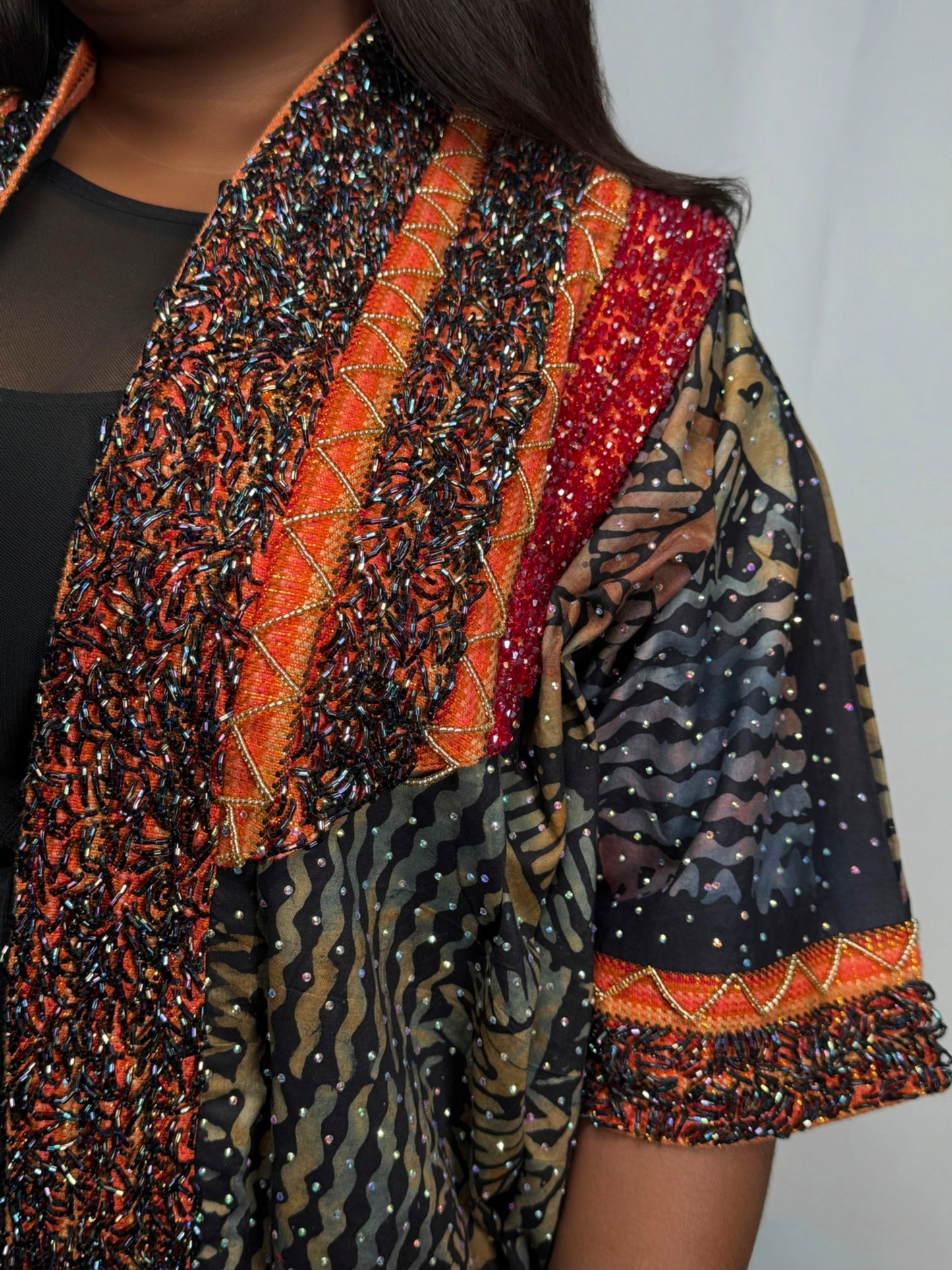 Adufe Adire & Aso-Oke Beaded Embellished Kimono